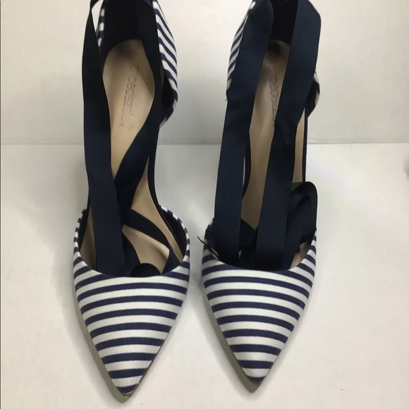 Shoe Dazzle blue/white Alexandria wrap high heels. - Picture 3 of 7